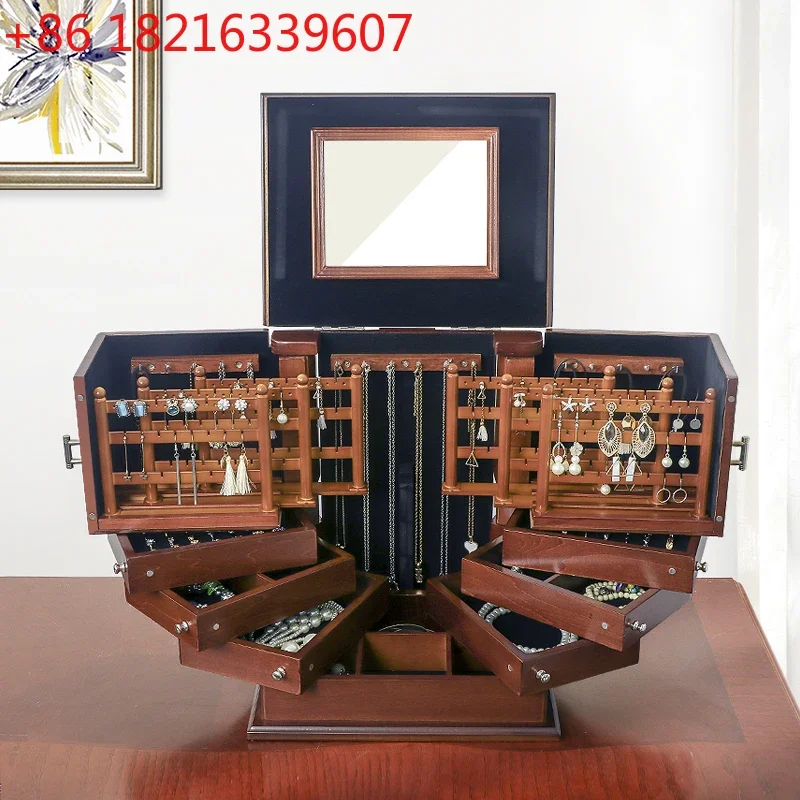 TAOHigh-grade large-capacity solid wood hand jewelry ring, earrings, necklace, storage box, multi-layer.