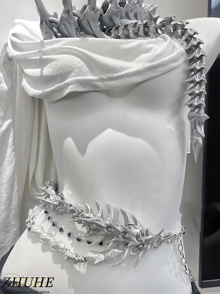 

ZHUHE The Spine Beaded Waist Chain In Gothic Dark Style Is A Gift For Women's Jewelry And Accessory Parties