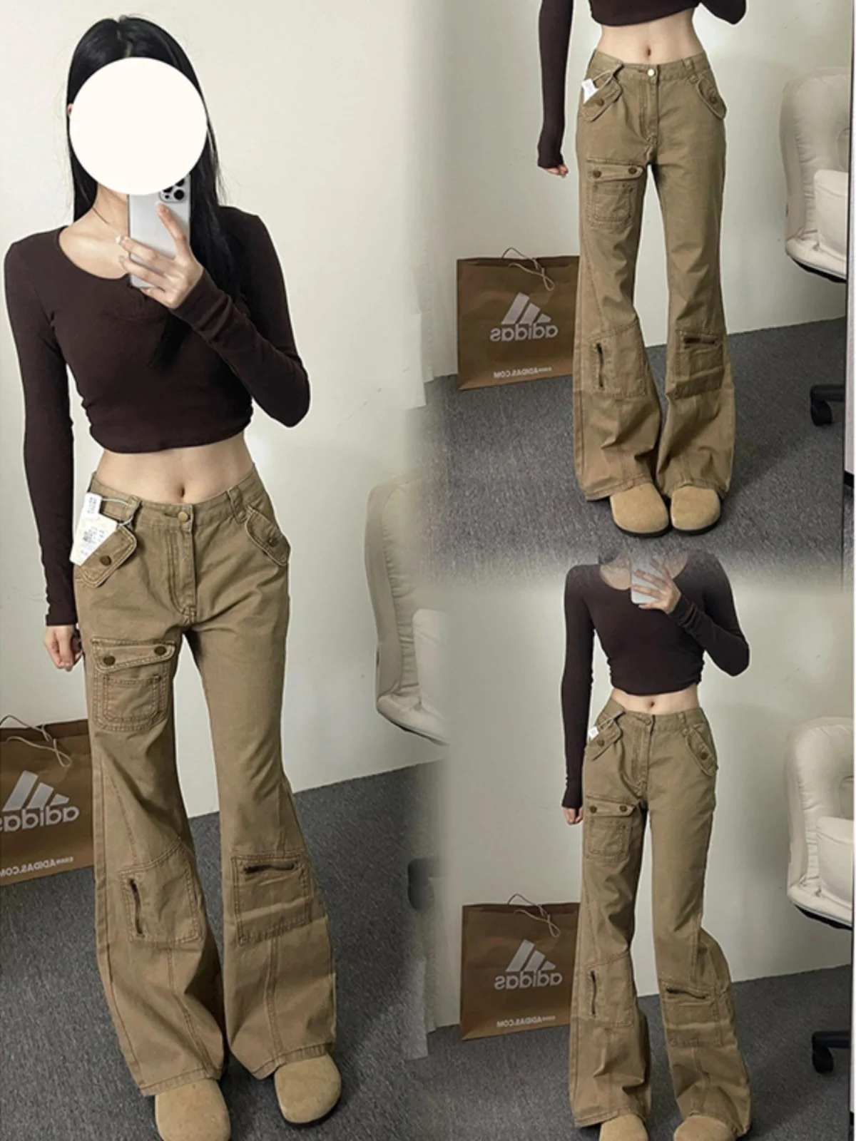 

Женские джинсы-клеш с высокой талией, весенне-осенние, новые, с множеством карманов, утягивающие, модные