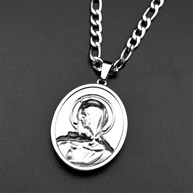 الكاثوليكية القلب المقدس مريم العذراء قلادة قلادة للنساء الرجال الفولاذ المقاوم للصدأ الذهب اللون سيدة تميمة سلسلة مجوهرات هدية #2
