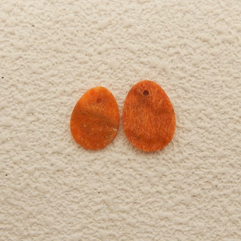 2PCS Natural Stone Orange Coral Semiprecious Pendant Beads, Natural Waterdrop Pendants For Fine Jewelry Making, 16x12x2mm, 0.7g