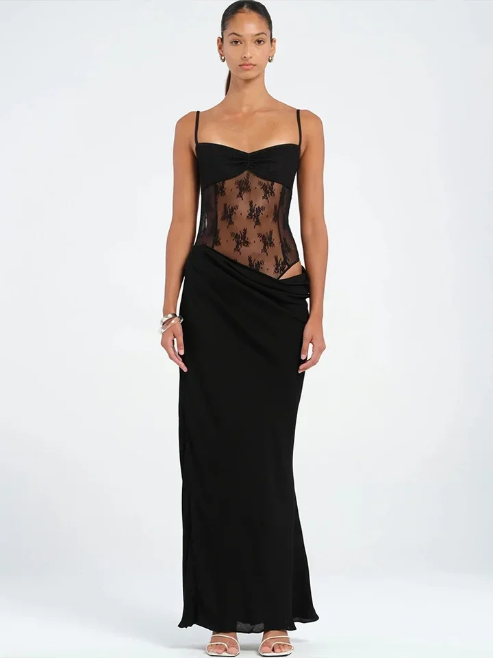 Hollow Sexy Dress Women Y2K Chic Vacation Patchwork Jacquard Mesh Irregular Summer Midnight Party Clubwear Bodycon