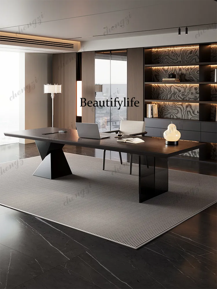 Solid wood, desk home study desk Italian light luxury high-end inductive computer desk workbench