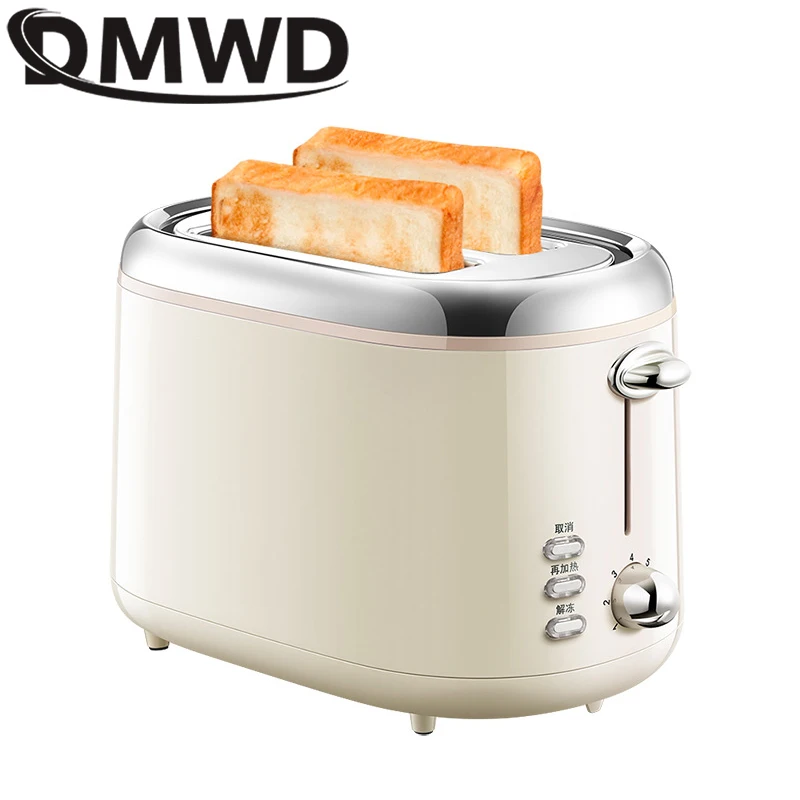 DWMD-Tostadora eléctrica doméstica de acero inoxidable, máquina para hacer pan, 2 rebanadas, máquina automática para desayuno, sándwich, horno tostado, parrilla de 220V