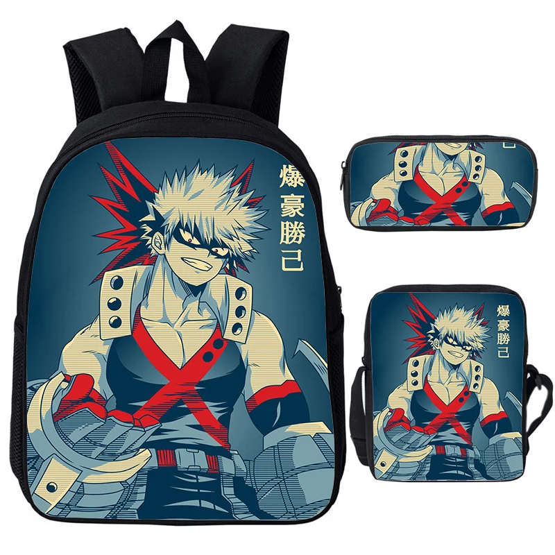 3Pcs/Set Boku No Hero Academia Bakugou Backpack for School Boys Girls Children Anime Knapsack My Hero Academia Kids School Bags