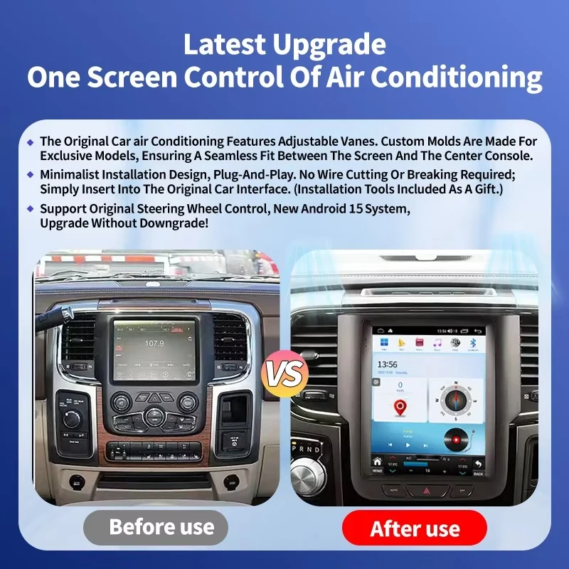Android15 256G For Dodge RAM 2011-2019 Car Radio Stereo Receiver Automotive Multimedia Video Player Wireless CarPlay QLED BT GPS
