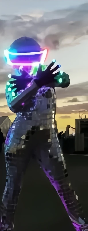 Luminous Mirror Man Performance Costume Planet Future Alien Technology Sensing Luminous LED Headgear Jumpsuit Performance Party