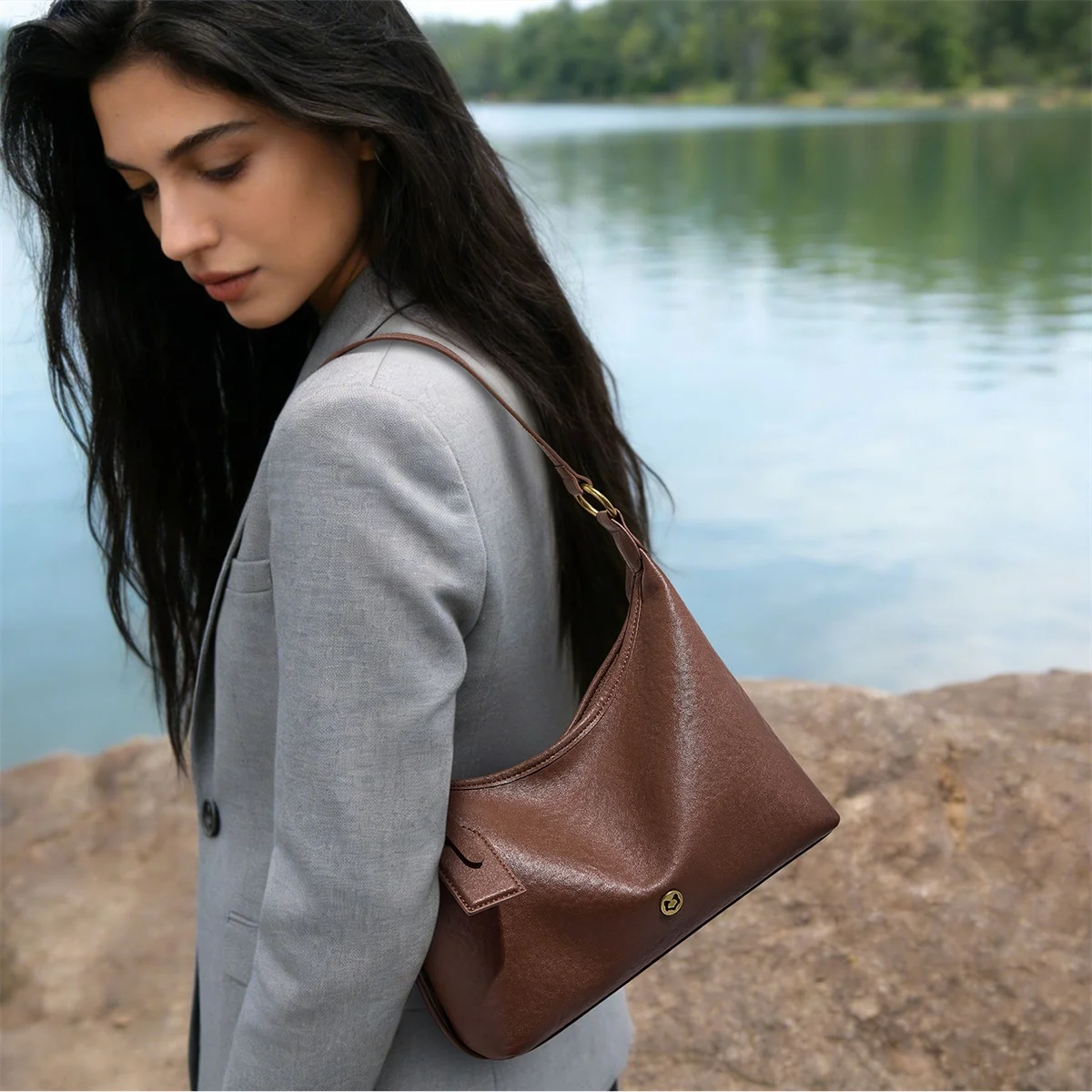 FOXER Genuine Leather Hobo Bag Lady Vintage Commuter Shoulder Bag Large Capacity Soft Leather Women Underarm Bag For Daily