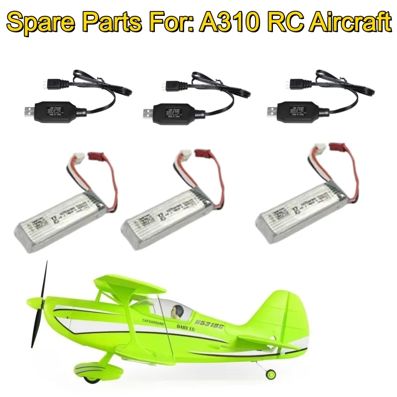 7,4V 500mAh Akku für A310 Ferngesteuertes Flugzeug A310 Bürstenloser RC-Flugzeug-Akku Flugzeug-Ersatzteile Zubehör USB-Kabel