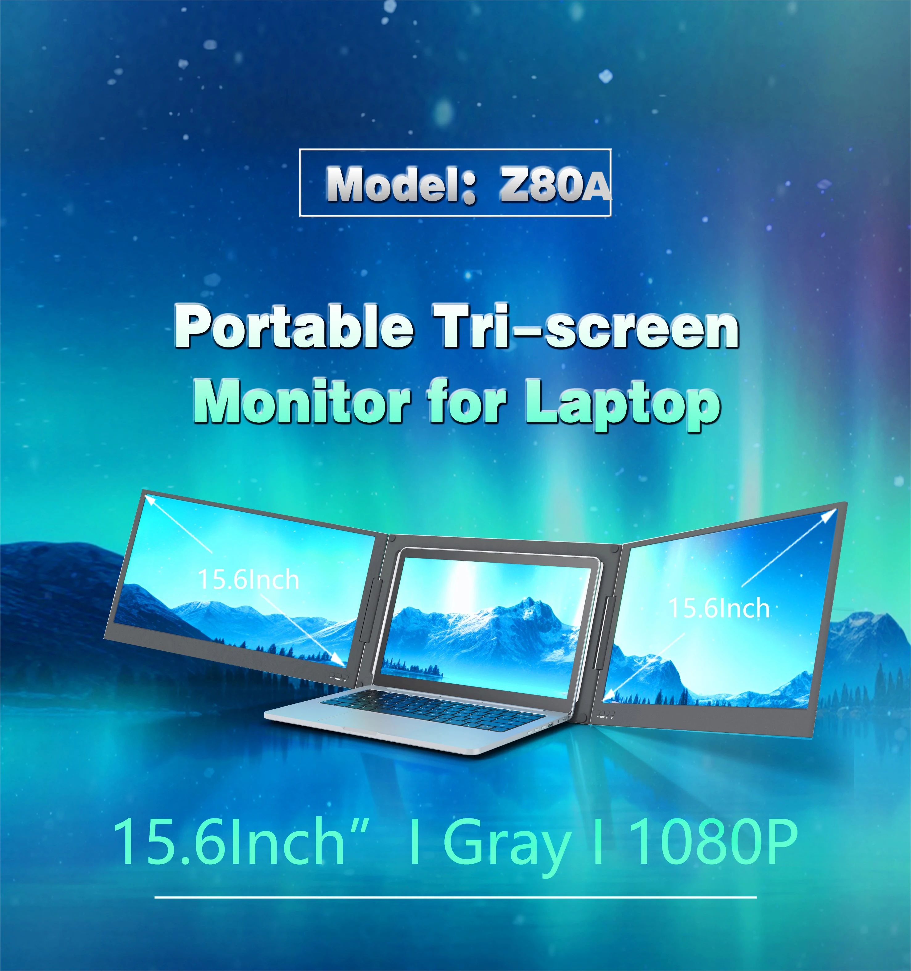 / -Extensor de tela triplo para laptop aprovado, dupla tela tripla portátil de 15,6 polegadas 1080P LCD para IPS TFT