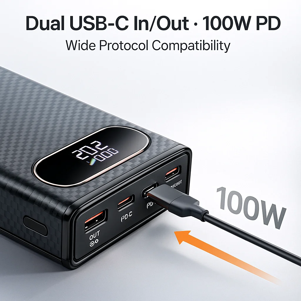 Dual Type-C 100W PD Case for 6×21700 - Removable Shell, QC3.0/PPS, No Welding, Fast Charge Laptops/Phones