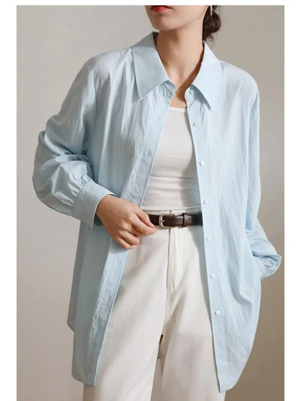 Haut irt ample décontracté pour femmes, Design plié, nouveau col Long, bouton Crt, coupe ample, été