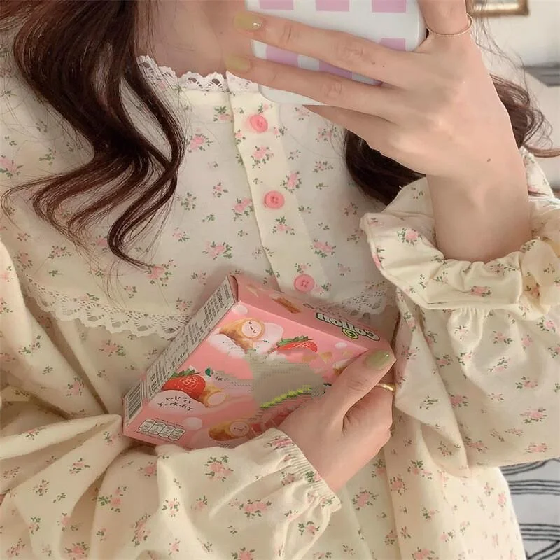Ropa de dormir japonesa bonita y floral para niña, conjunto de traje para casa de manga larga para primavera y otoño, nuevo estilo, superventas