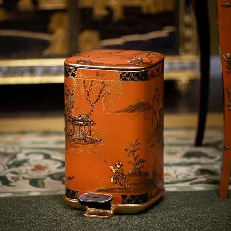 Hand-painted trash cans, high-end European style, luxury European villas, home decorations, home tableware