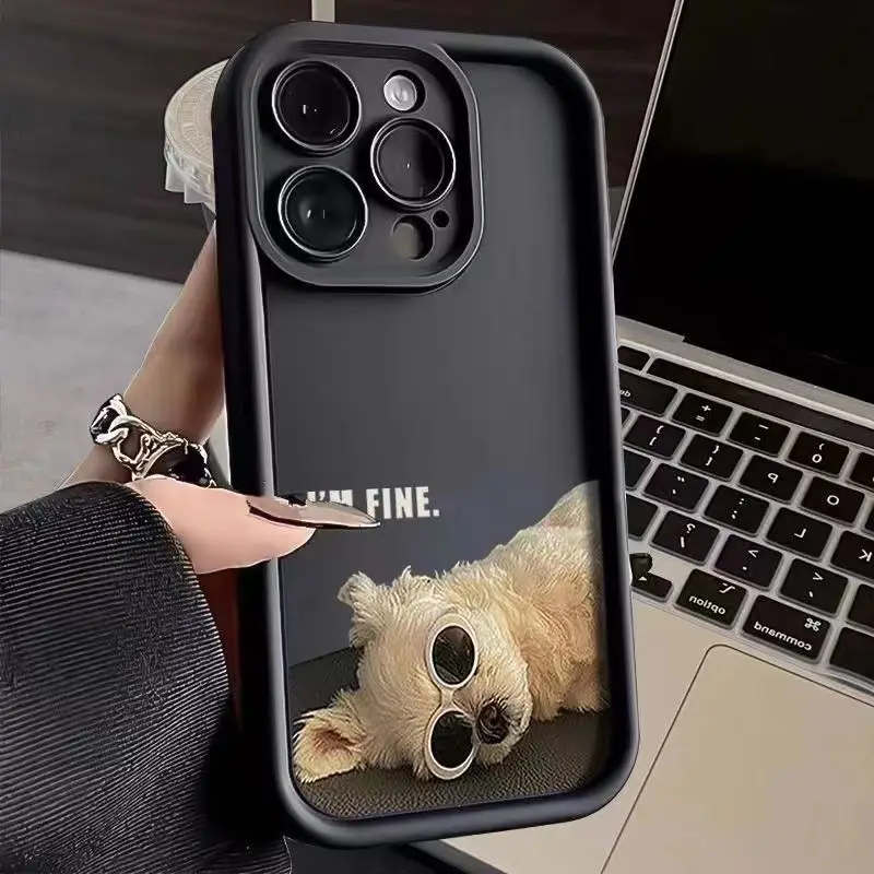 

Cartoon Vacation Sunglasses Dog Silicone Phone Case For iPhone 17 16 15 Pro Max Cases iPhone 11 12 13 14 16Plus 16E 17 Air Cover