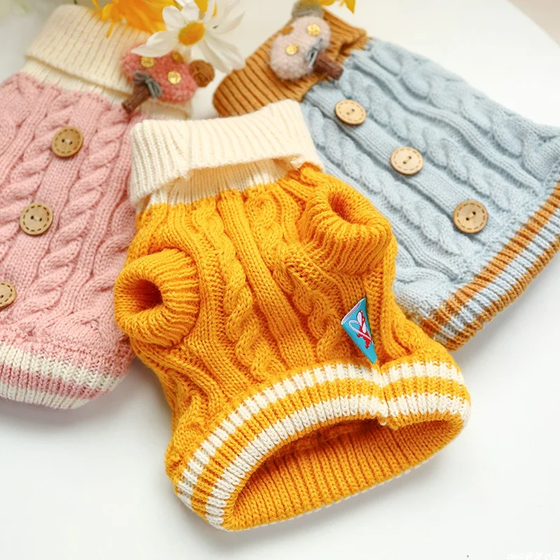 1PC pet clothes cat autumn and winter thick turmeric Fried Dough Twists button sweater suitable for small and medium-sized dogs