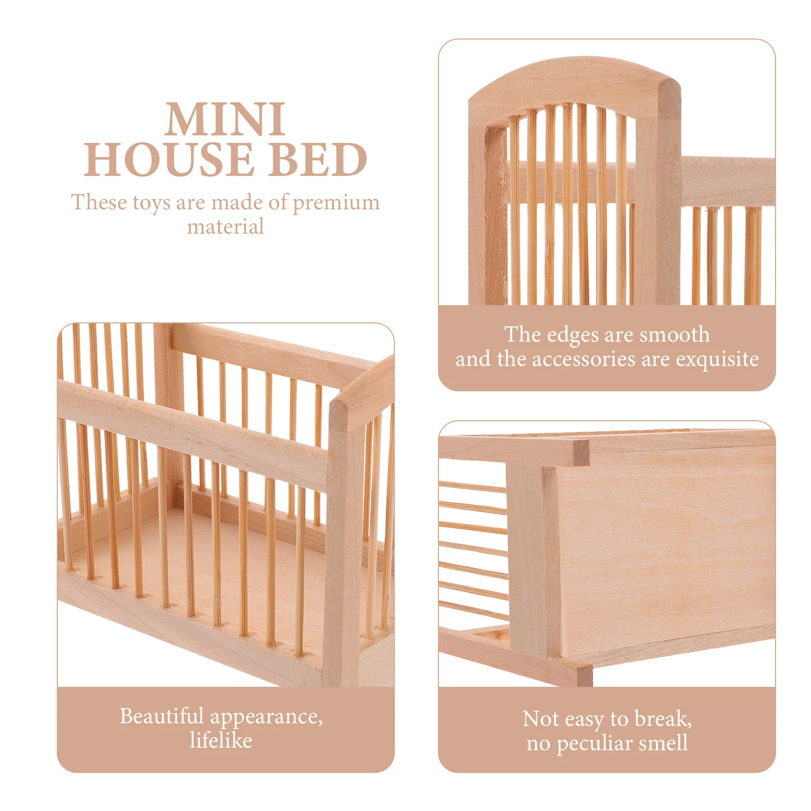 House Crib Bed Wooden Furniture Mini Toy For Kids Cradle Baby Model Adornment Child