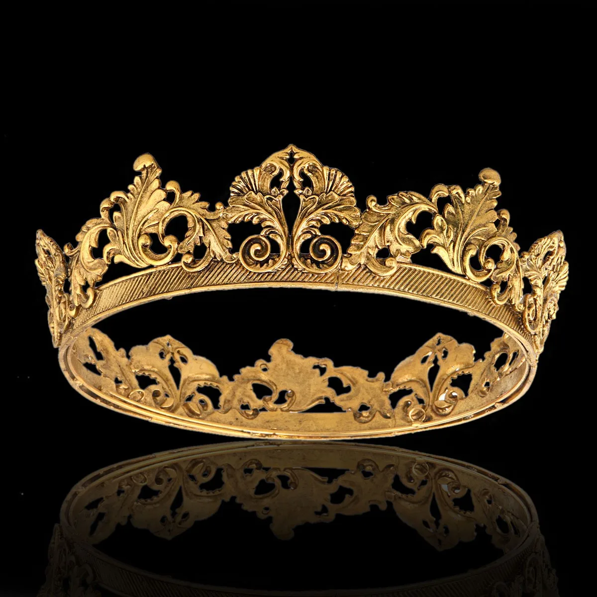 Tiaras y coronas redondas de aleación de Metal para hombres, accesorios para el cabello de príncipe para fiesta de disfraces, Vintage, oro negro, rey real para niños