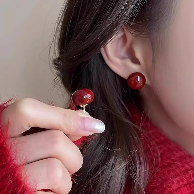 

Серьги-гвоздики Ankora Red Bread Pearl для женщин, легкий люкс, минималистичный стиль, универсальные, элегантные, с жемчугом в форме боба