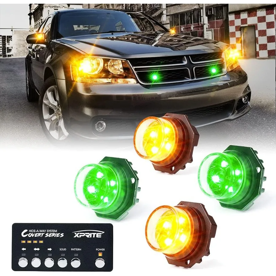 مجموعة أضواء ستروب LED خضراء كهرمانية مع 20 أنماط وامضة ولوحة تحكم لشاحنات المركبات في حالات الطوارئ على الطريق S #1