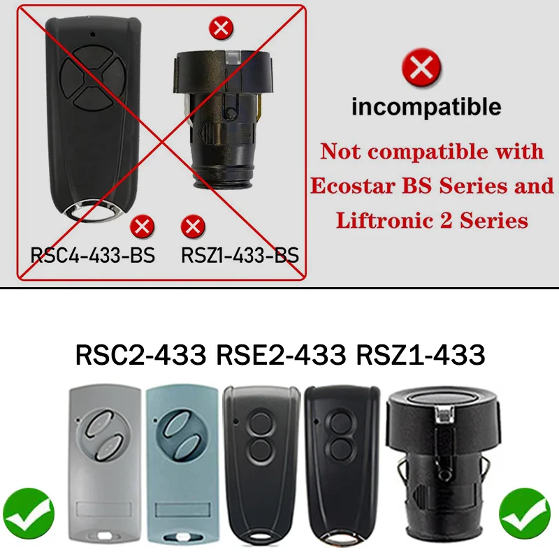 ECOSTAR RSE2 RSC2 RSZ1 433 Garage Door Remote Control 433.92MHz For Liftronic 500 700 800 Portronic D2500 S4000 D5000 Receiver