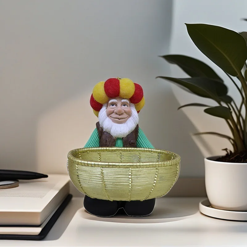 

Hand-Painted Resin Figurine Traditional Middle Eastern Design with Red Golden Hat Green Robe Beard Indoor/Outdoor Home Decor