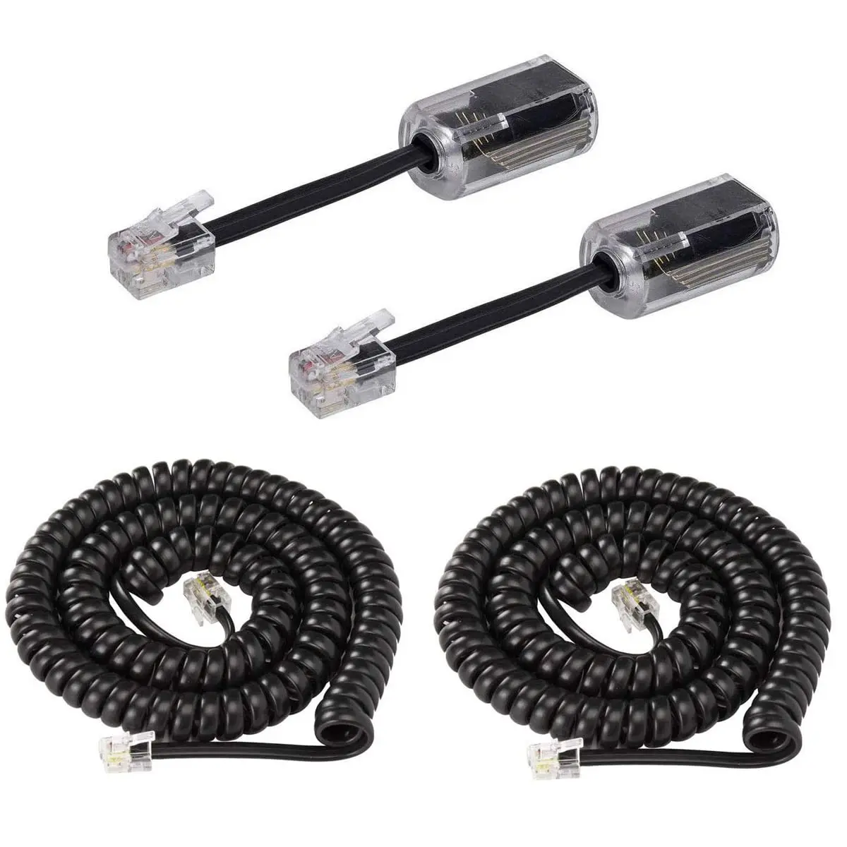 2-Pack Phone Cord Detangler with 7.5ft Handset Cables, 360° Rotating Anti-Tangle Swivel