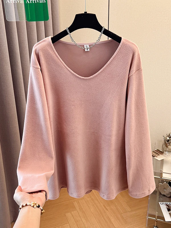 

Теплая флисовая футболка с длинным рукавом, свободный базовый слой, удобная универсальная модель для осени и зимы, новая женская модная толстовка