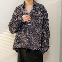 Bandana Print Shirt Men Polyester Casual Shirt Man Turn Collar Spring Summer Top Clothing Oversize Hip Hop Punk Clothing 2025 Z1