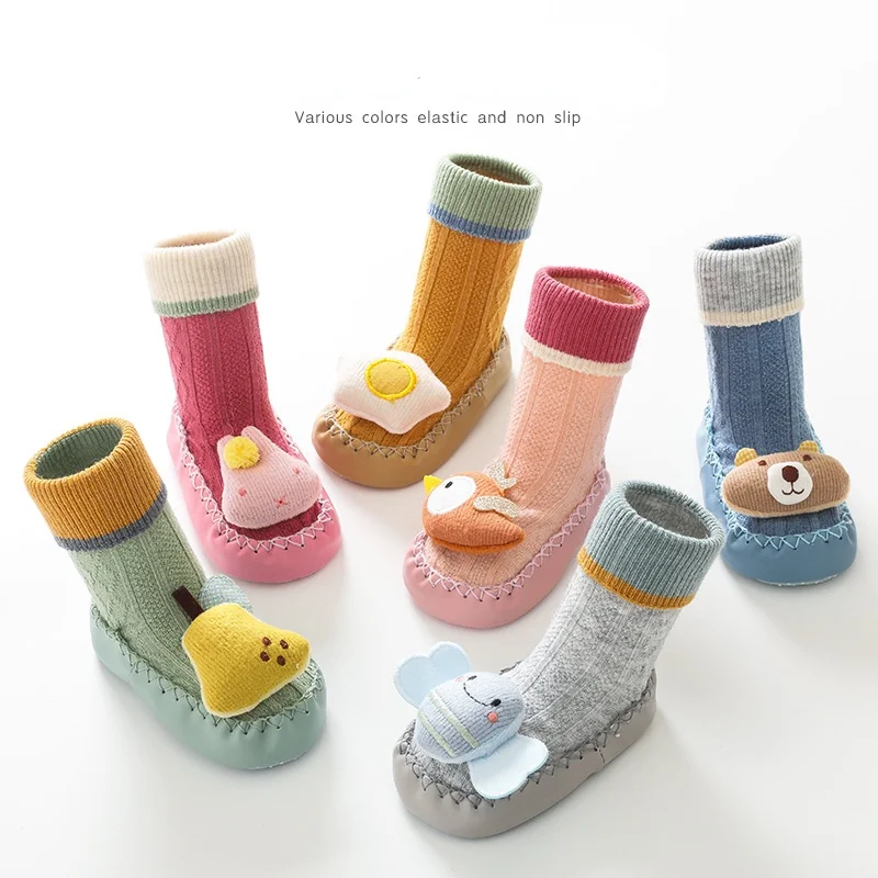 Cartoon Baby Socks Leather Sole First Walker Wool Thickened Warm Autumn Winter Non-slip Children's Toddler Floor Socks