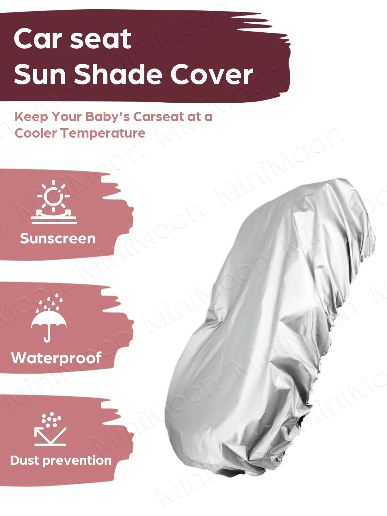 Universal Baby Car Seat Sun Shade Cover, Blocks UV Rays & Reduces Heat for Sun Protection