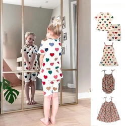 Summer Baby Girls KS Slip Dresses Kids Cotton Clothes Girls Short Sleeves PrinteT Shirts Shorts Suits Children's Home Sets 1-9Y