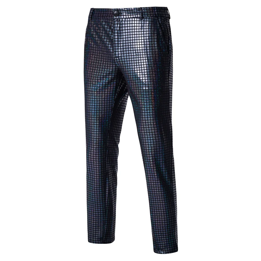 2024 New Silver Plaid Suit Pants Men\'s Fashion Trousers Black Blue Green Pantalones Hombre Fashion Casual Pant S-XXXL