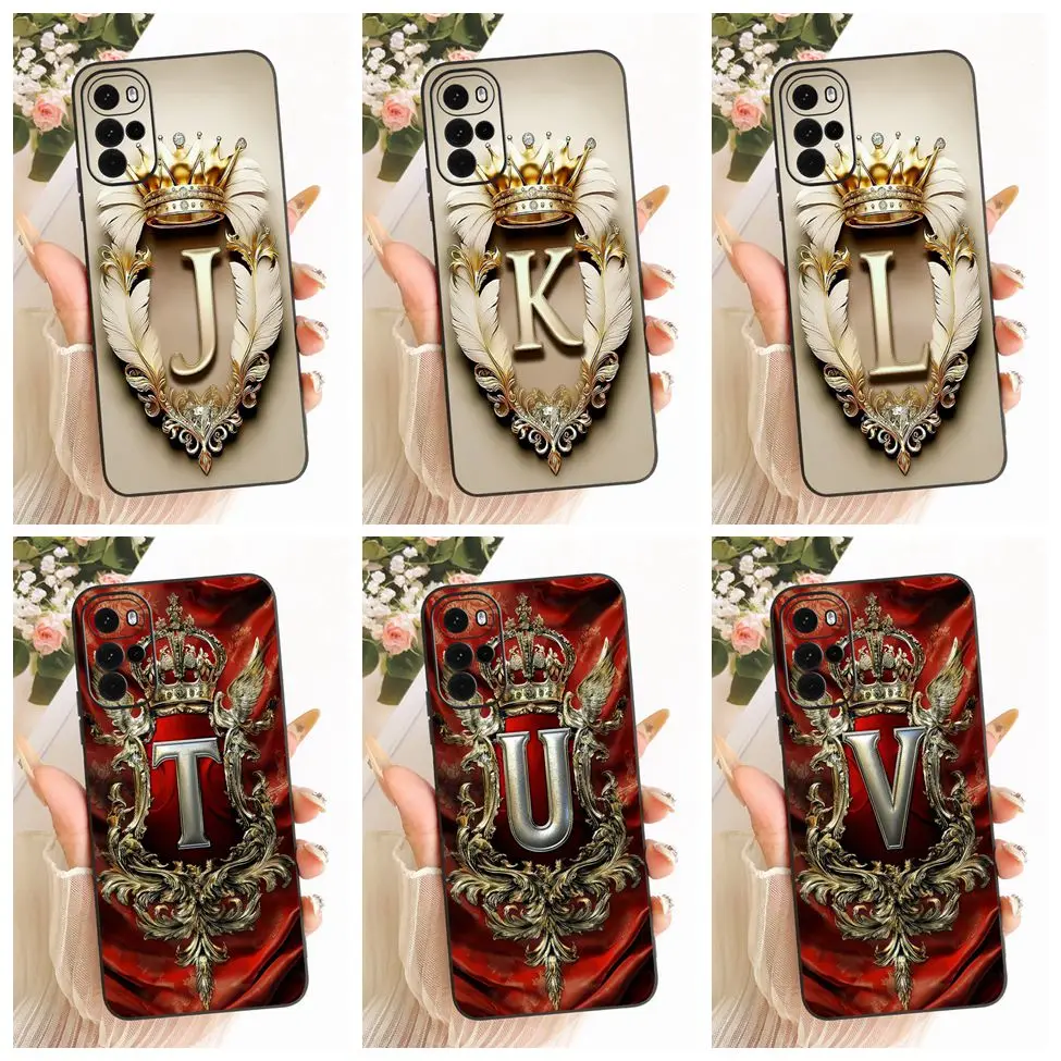 لموتورولا موتو G22 غطاء حافظة فاخرة تاج A-Z رسائل 2D نمط مسطح لينة جراب هاتف XT2231-1 XT2231-2 XT2231-5 #1