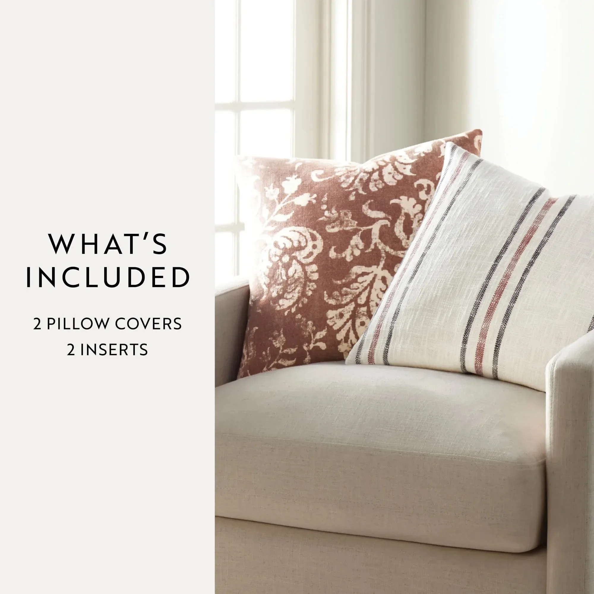 قطعتان من وسائد رمي الديكور على شكل زهور تيراكوتا وشريط مؤطر مصبوغ بالغزل