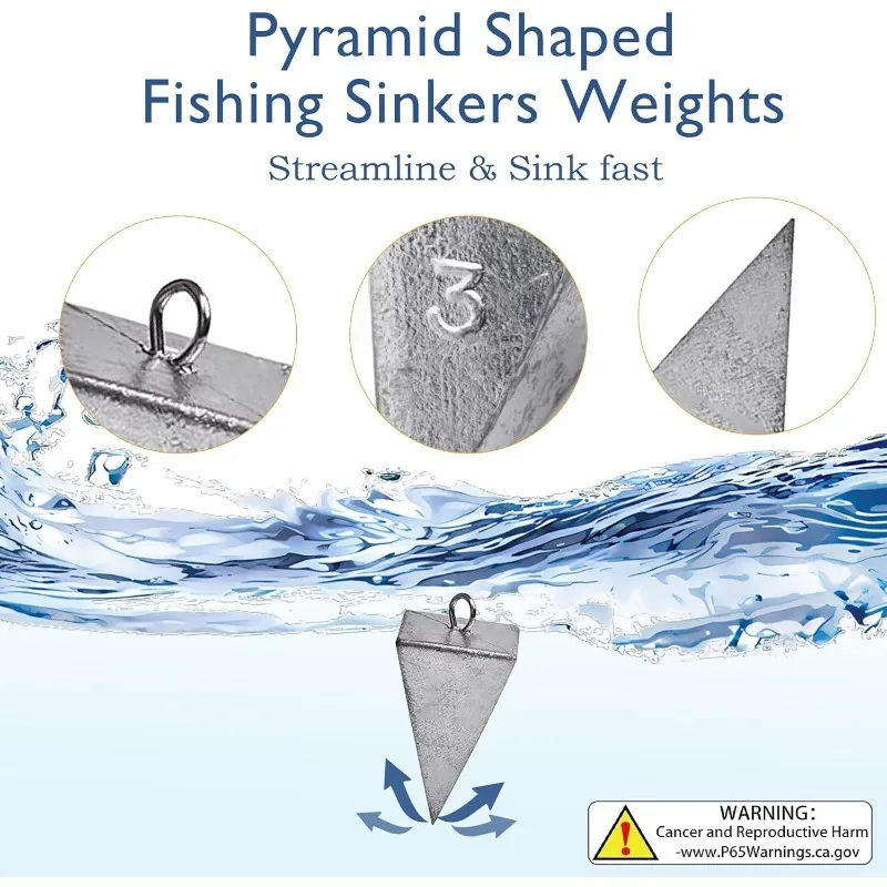 Pyramid Sinkers Fishing Weights 1oz 2oz 3oz, Saltwater Surf Fishing Gear Tackle, Durable Sinkers for Saltwater Fishing