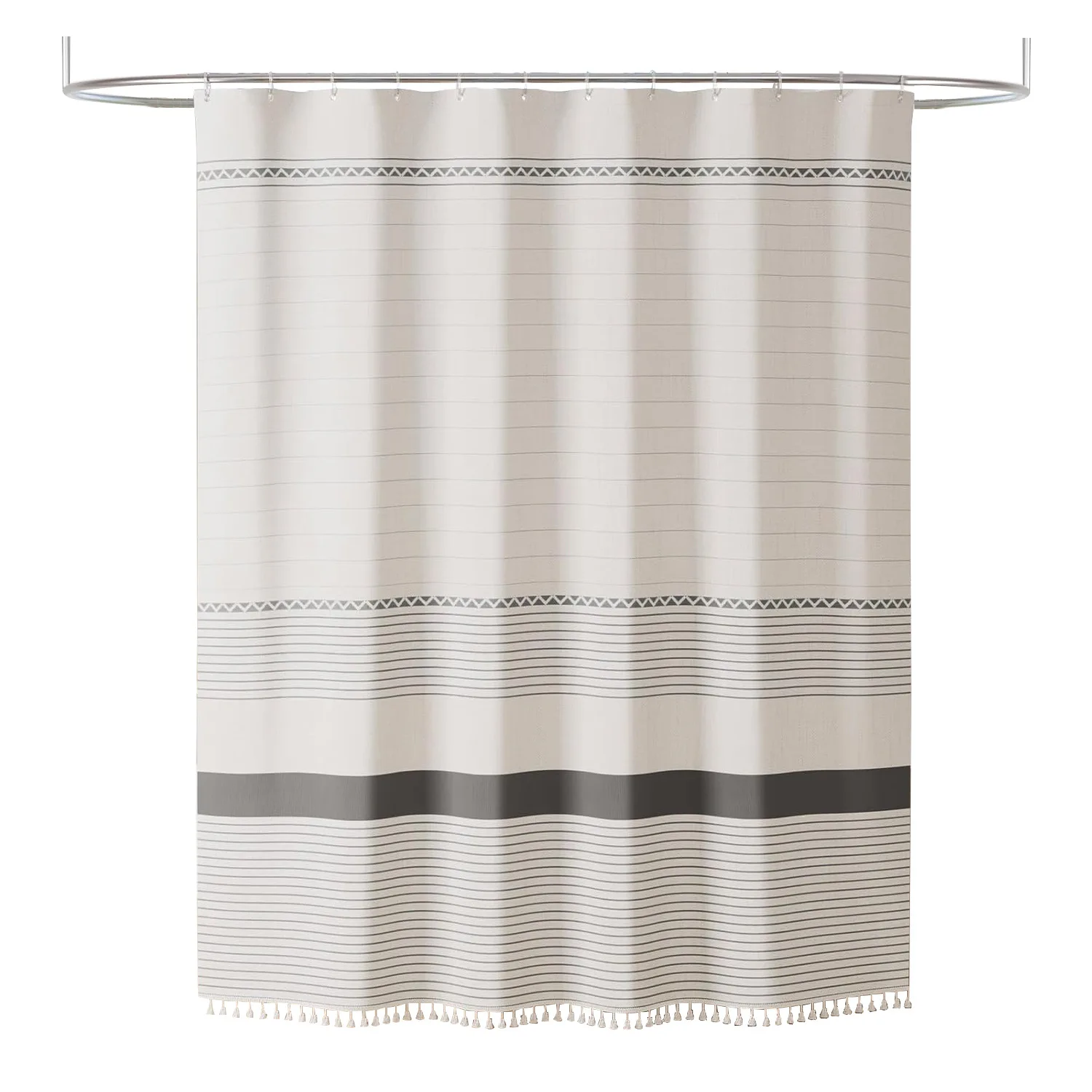 Vintage Striped Tassel Shower Curtain, Waterproof & Mildew-Proof Bathroom Curtain for Hotel & Home, No-Drill with Hooks, New