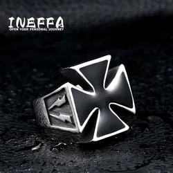 INEFFA 2023 Hot Selling Cross Stainless Steel Men Ring High Quality Titanium Steel Lightning Pattern Ring Men Jewelry Wholesale