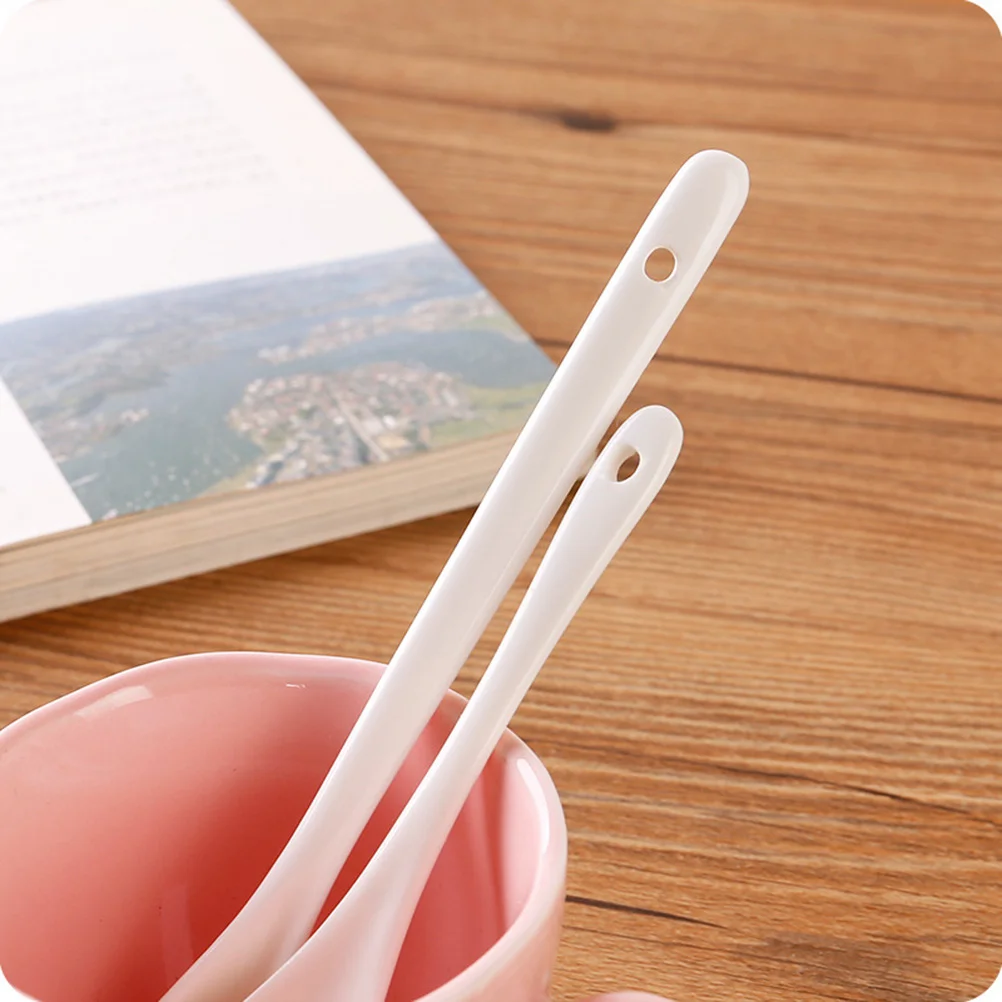 

5Pcs Small Spoon Traditional Chinese Soup Spoons Reusable Porcelain Cutlery for Rice Miso Soup Home Hotel Food Shop Dining