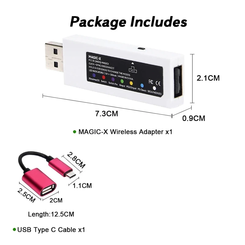 For MAGIC-X USB Wireless Adapter For PS5/PS4 To  Series X/S/Xbox1/PS3/Switch/Raspberry Pi/Steam/Sega/PC/Neog