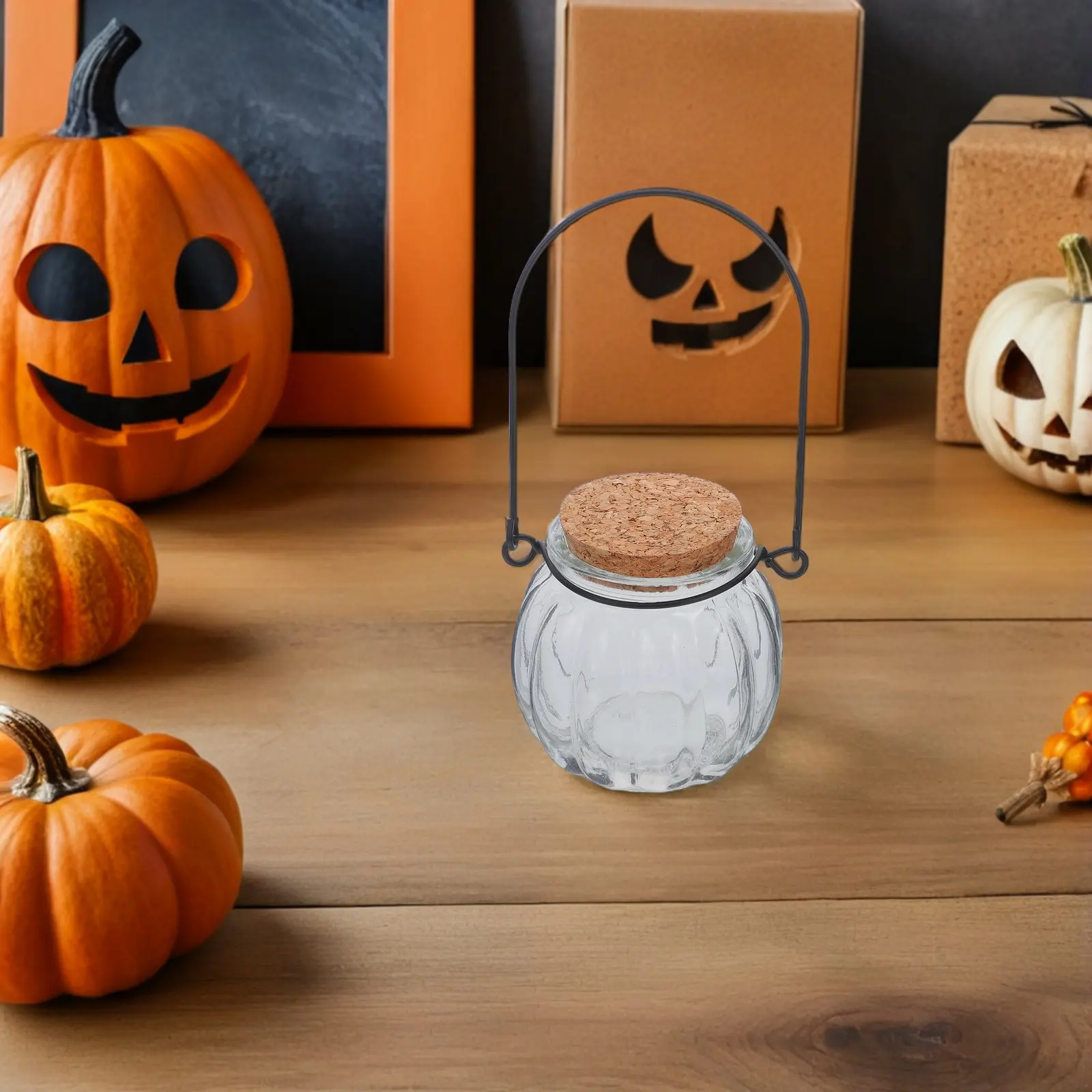 Juego de 4 Frascos de Vidrio Transparente con Forma de Calabaza para Dulces, Tapones de Corcho, Recipientes Herméticos, Cuencos Decorativos para Dulces, para Halloween