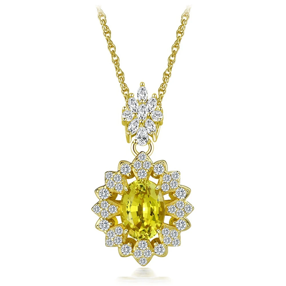 Wong Rain 18K Gold Plated 925 Sterling Silver 4CT Lab Sapphire High Carbon Diamond Gemstone Pendant Necklace for Women Jewelry