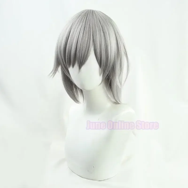 Hinomori Wig Cosplay wanita, kostum rambut palsu abu-abu poni pendek proyek Peluca Anime panggung warna-warni Leo/need XC