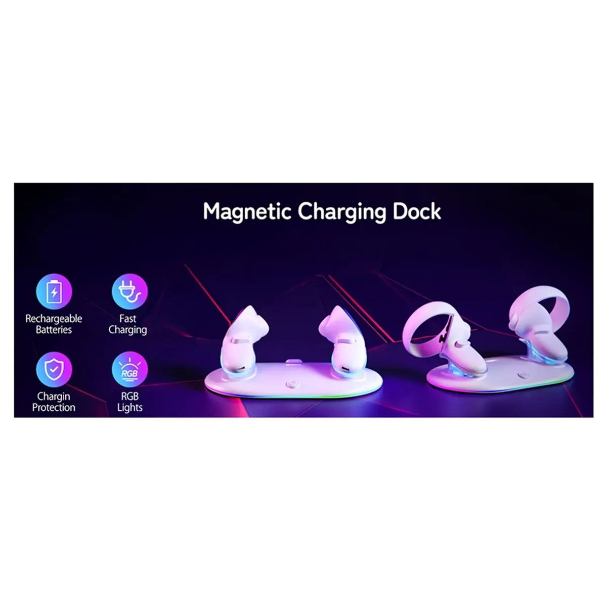 fine Charging Dock for Meta Quest 2/3/3s with RGB Light, VR Accessories & Wireless Station