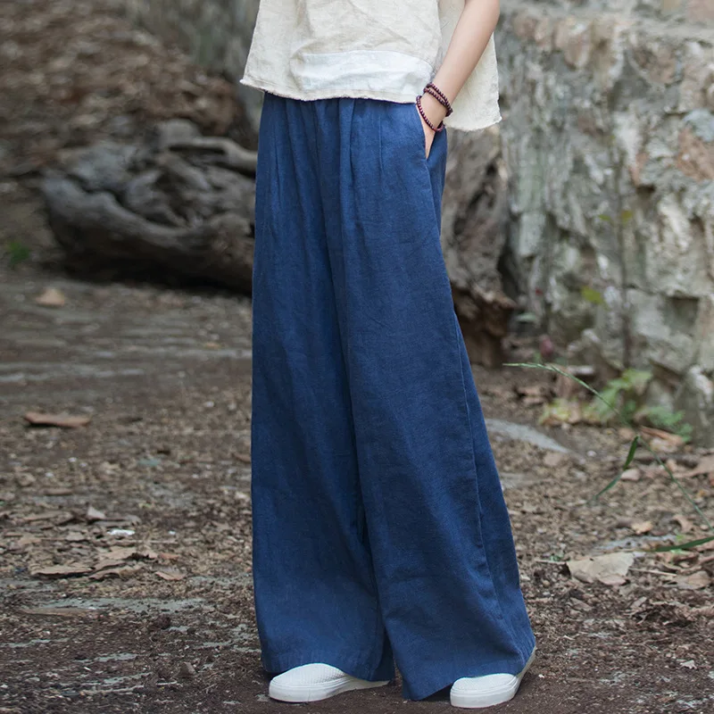 

Literary and retro ramie sand washing casual big-footed trousers women's linen versatile wide-leg trousers fashionable casual ve