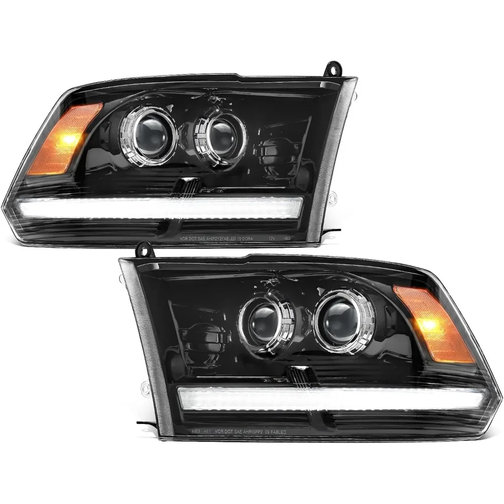 

Full LED Headlights Assembly Compatible with 2009-2018 Ram 1500 2500 3500, DOT Approved Dual Projector Assembly Pair with Start