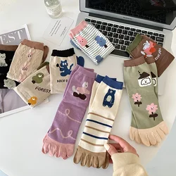 Chaussettes en coton peigné, rayures en diamant, jacquard, absorbant la sueur, cinq orteils, fendues, vente en gros