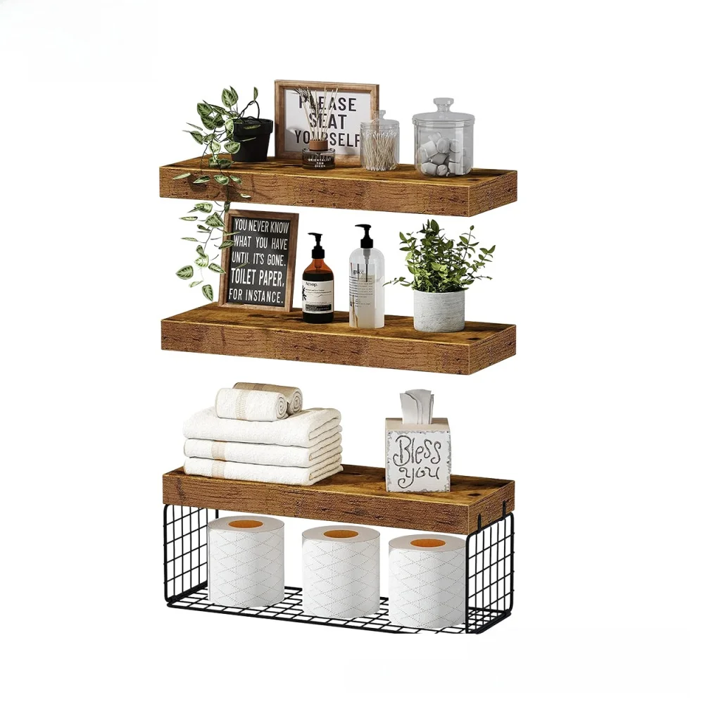 

Floating Wall Mounted Wooden Storage Rack Thickened Bathroom Kitchen Storage Shelf Wood Material Kitchen Storage Organizer