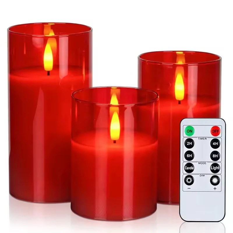 

3pc Acrylic Electric Candle Battery Operated Artificial Christmas Flameless Pillar LED Candles With Remote Control