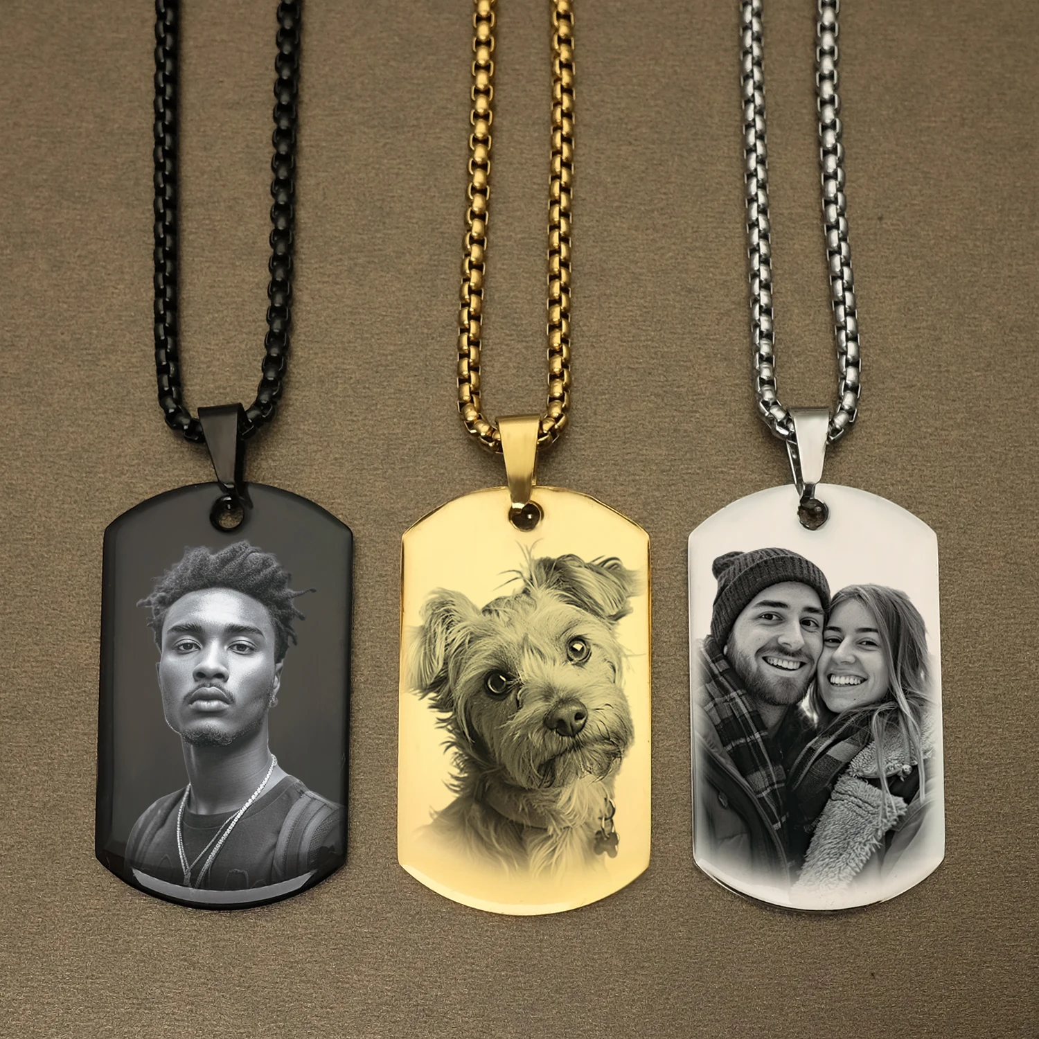 Personalized Custom Photo Message Necklace Pendant Keychain Dog tag Customize Engraved Neck Chain Photo Birthday Surprise Gift